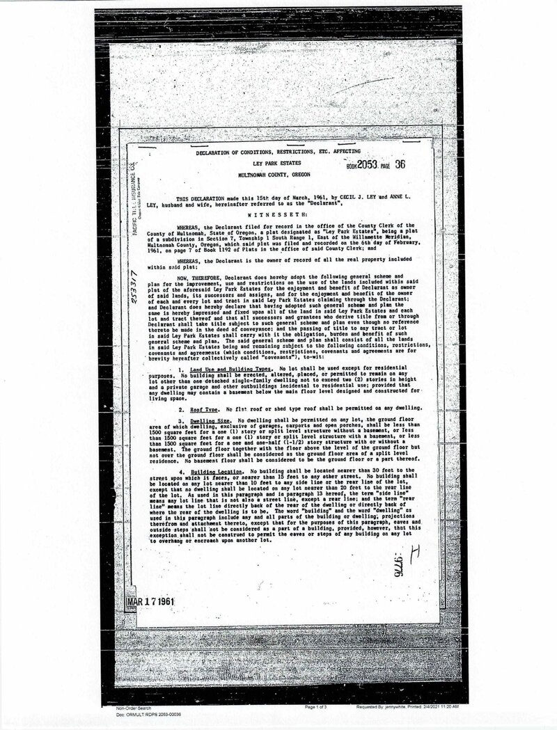 Declaration of Conditions, Restrictions, Etc. — page 1. Provisions 1–4.