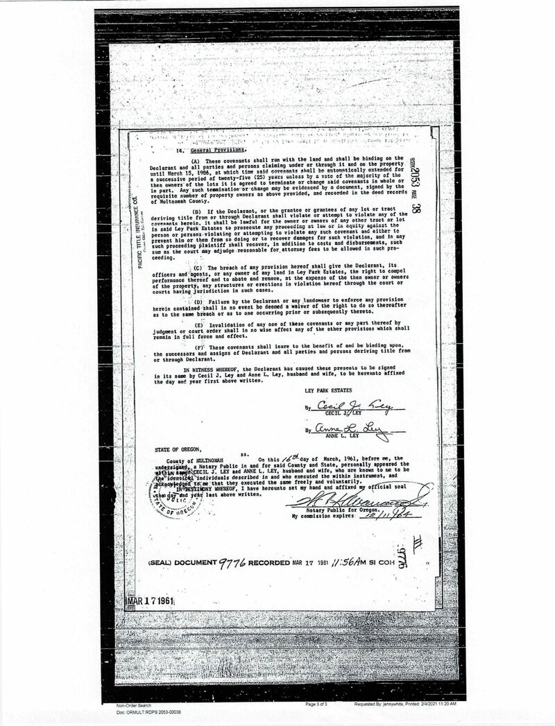 CC&R Declaration — page 3. Provision 14(A): Duration. Ley signatures. Notary stamp.